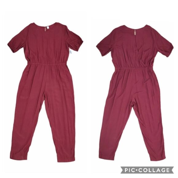NWT OLD NAVY Burgundy Short Sleeve Jumpsuit Size L - Picture 2 of 10